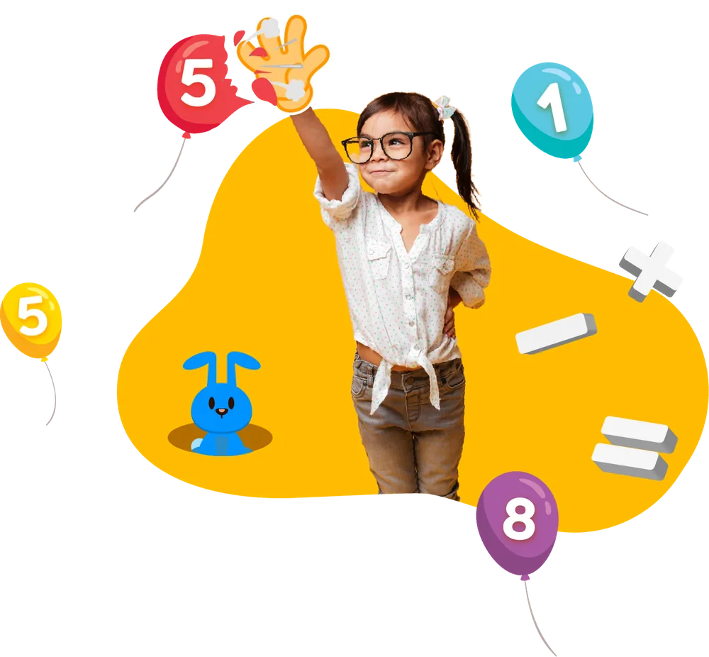 Child playing math by moving in front of the camera
