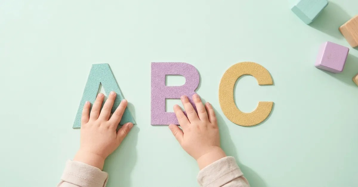Hands-on learning definition: child hands pressing onto large textured sandpaper letters A B C.