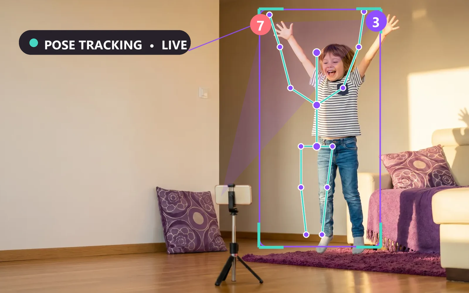 Camera-motion pose tracking showing how Hoppy Math reads a child’s movement in real time