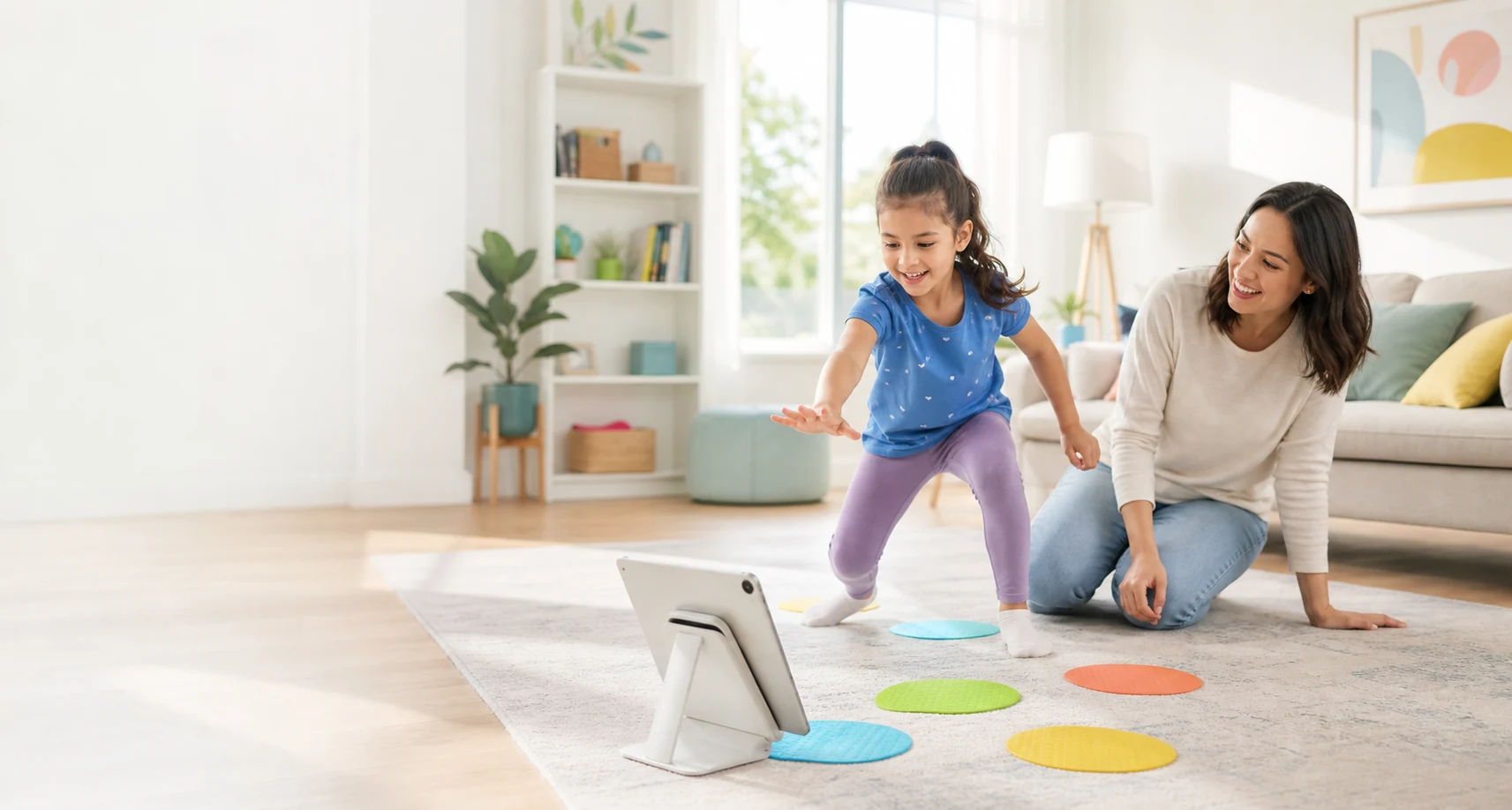Parent encouraging a child using active math practice at home