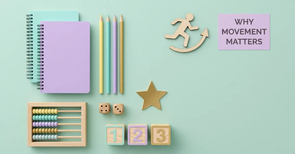 Why kinesthetic learning matters at school: notebooks, pencils, abacus, dice and number blocks.